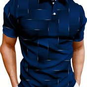 Resim Erkek Rahat Kısa Kollu Henley Gömlek Düzensiz Geometrik Desenli - Hafif Polyester, Düğmeli, Yazlık Açık Hava ve Sportif Üst, Rahat Yazlık Üst | Geometrik Desenli Gömlek | Polyester Kumaş 