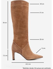 Resim Merla Toprak Süet Hakiki Deri Kadın Topuklu Çizme Toprak 