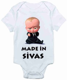 Resim venüsdijital Unisex Bebek Beyaz Made In Sivas Baskılı Body Zıbın 