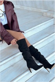 Resim Ozzo Woman İnce topuklu körüklü fermuarsız süet çizme 