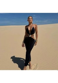 Resim Pink Life Siyah Sandy Kumaş Toka Det.dekolteli Midi Elbise Siyah 