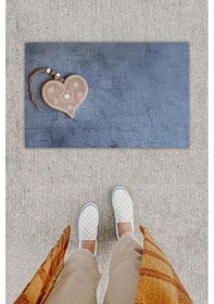 Resim Dijital Baskı Dekoratif Kalp Antrasit Kapı Önü Paspası K-1291 