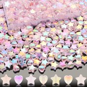 Resim 200 adet Iridescent Pembe Akrilik Boncuk, 10mm Yıldızlar & 9mm Kalpler, Karışık Stiller - DIY Çiftler Bilezikleri & Takı Yapımı Aksesuarları için İdeal, Bilezikler için Boncuklar 