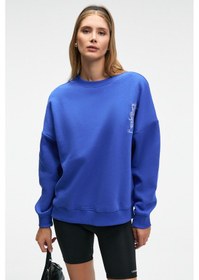 Resim Grimelange AUDRA Kadın Oversize Yuvarlak Yaka Nakış Detaylı Mavi Sweatshirt 