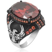 Resim Alyans Evim Anka Kuşu Modeli Kırmızı Taşlı 925 Gümüş Erkek Yüzük 