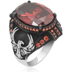 Resim Alyans Evim Anka Kuşu Modeli Kırmızı Taşlı 925 Gümüş Erkek Yüzük 