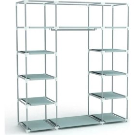 Resim Pormet Çift Yandan Raflı Siyah Bez Dolap – Geniş Depolama Alanı, Portatif ve Dayanıklı Kumaş Tasarım 