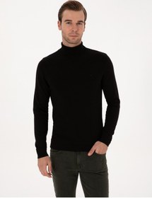 Resim Cacharel Siyah Slim Fit Balıkçı Yaka Pamuk Karışımlı Basic Triko Kazak 