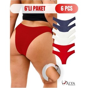 Resim Alya Underwear Kadın Renkli Brezilyan Kalıp Pamuklu Külotlar - Lacivert, Kırmızı, Ekru S, M, L, Xl, 2xl - 6 Adet Çok Renkli A02 