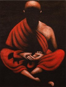 Resim Meditasyon Halindeki Buda Kırmızı Ve Altın Tonlarda Tuval Tablo-126 