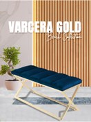 Resim Gazzini furniture Varcera Gold Sliced Bench Çapraz Metal Ayaklı Dilimli Model Mavi Puf 