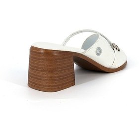 Resim Mammamia D26yt-6065 Beyaz Hakiki Deri Kalın Topuklu 6cm Kadın Trendy Terlik 