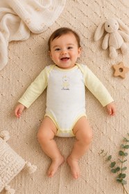 Resim 2li Bebek Body Sarı Beyaz- %100 Pamuklu, Antialerjik - 6-9 AY / Sarı 