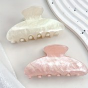 Resim 2 adet / Set Minimalist Şık Vintage Yarım Daire Saç Pençesi, Sıcak Bej ve Pembe Mermer Desenli, Çay Partisi Dekorasyonu için Tatlı 