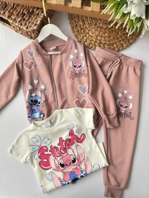 Resim Kız Çocuk Pudra Stitch 3’lü Takım 