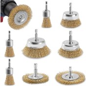 Resim Quueppty Matkap Için Tel Tekerlek Bardak Fırçası, 9 Paket Karbon Çelik Kıllı Tel Fırça Seti Kaba Kıvrımlı Aşındırıcı Pirinç Kaplamalı Fırçalar (Yurt Dışından) 