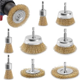 Resim Quueppty Matkap Için Tel Tekerlek Bardak Fırçası, 9 Paket Karbon Çelik Kıllı Tel Fırça Seti Kaba Kıvrımlı Aşındırıcı Pirinç Kaplamalı Fırçalar (Yurt Dışından) 