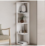 Resim Herry Köşe Kitaplık Dekoratif Raf Ünitesi, Modern Kütüphane Beyaz 
