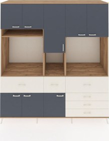 Resim Kronos Dolap 10 Raflı 6 Çekmeceli 8 Kapaklı 220x59x243 Çam-antrasit/aytaşı Antrasıt/aytası 