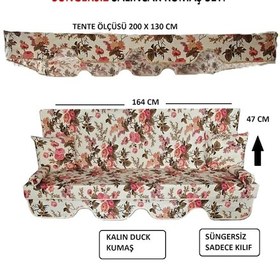 Resim Mor Minder Süngersiz Tenteli Salıncak Kumaş Seti 3kişilik 164x47 Cm Süngersiz Ingiliz Gülü Model Krem - Pembe 