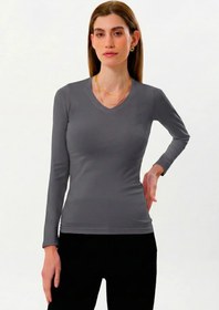Resim %100 Organik Pamuk Kadın V Yaka 2’li Set - Lila & Antrasit - XL 