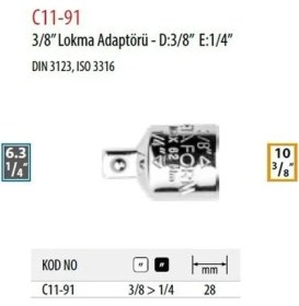 Resim Ceta Form C11-91 3/8’’ Lokma Adaptörü - D 3/8” E 1/4” 
