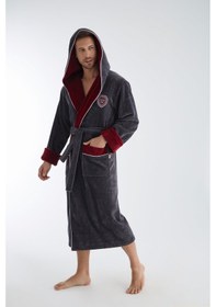 Resim Arena Nakış Triga Bukle Bambu Cotton Erkek Bornoz Antrasit 