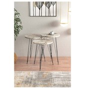 Resim Efes Mermer Desen Siyah Metal Ayaklı Efes Detaylı 3'lü Zigon Sehpa 