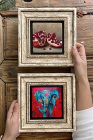 Resim Oscar Stone Decor Çerçeveli Taş Duvar Dekoru Tablo 20x20cm 2'li Set (1488-476) Fil Nar 