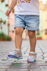 Resim Kiko Kids Gilan Cırtlı Işıklı Kız Bebek Babet Ayakkabı Gümüş 