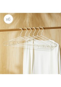 Resim Ocean Home Textile 6'lı Ekru Renk Kumaş Kaplı Metal Giysi Askısı 21.5 X 42 X 0.5 Cm Beyaz 