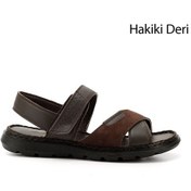 Resim Gönderi R Kahverengi Cırtlı Çapraz Bantlı Hakiki Deri Sandalet Kahverengi 