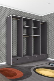 Resim Kenzlife Giysi Dolabı 4 Bölmeli 4 Çekmeceli Kamil 182*200*42 Gri Dolap Kapaksız 