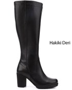 Resim GÖNDERİ(R) Kadın / Kız Siyah Fermuarlı Kalın Topuklu Hakiki Deri Çizme 