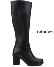 Resim GÖNDERİ(R) Kadın / Kız Siyah Fermuarlı Kalın Topuklu Hakiki Deri Çizme 