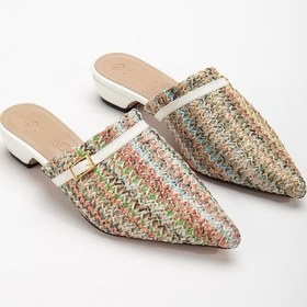 Resim Yeni Hasır Malzeme Önü Kapalı Beyaz Kadın Kısa Topuklu Terlik-3014-Beyaz 