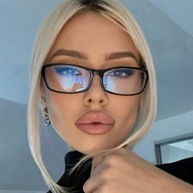 Resim Kadınlar için Oversize Dikdörtgen Plastiğe Gözlük - Şeffaf Yuvarlak Lensli Rehberliksiz Eyewear, Minimalist Siyahta Çerçekleme ve Yumru/Pilot-Kalp şeklindeki Sap Ucu, İnce & Dayanık 