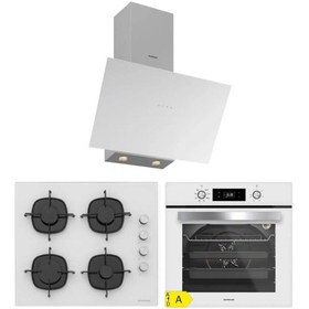 Resim Silverline BO6504W01 - CS5335W01 - 3481 Flam Beyaz Cam Ankastre Set 