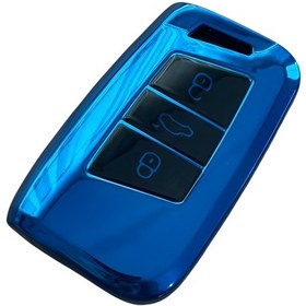 Resim Autohan Keys Volkswagen Passat B8 Uyumlu Akıllı Anahtar Kumanda Kabı Kılıfı, Nano Lacivert-siyah Renk 