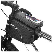Resim Su Geçirmez Bisiklet Şasi Çantası Çift Kese Bisiklet Üst Tüp Çanta Mtb Dağ Bisikleti Bisiklet Küfe Çantası Dokunmatik Telefon Kılıfı Siyah 