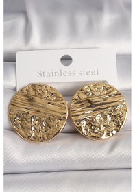 Resim Pirinç Gold Renk İşlemeli Daire Plaka Model Kadın Küpe Renkli 