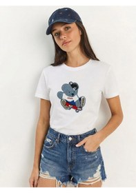 Resim Shade Kadın Teddy Nakışlı İşlemeli Bisiklet Yaka Basic T-shirt 7533 60283952 - Beyaz 