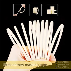 Resim Yüksek yapışkanlı sanatsal maskeleme bandı, sanat öğrencileri için yağ ve suluboya maskeleme bandı, Meijie tırnak ve maskeleme bandı, model eğrisi maskeleme | Asitsiz, oda sıcaklığında kullanım uygunu, el yırtmalı yapışmaz yapıştırıcı, iyi tutuş, sprey boyama, ev dekorasyonu, çizgi ızgara konumlandırma, dekoratif modelleme | Ultra dar maskeleme kağıdı, genişlik: 5mm/0.2 inç, 6mm/0.24 inç, 8mm/0.31 inç, uzunluk: 20 metre/787.4 inç ve 50 metre/1968.5 inç 