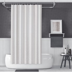 Resim Zethome Banyo Perdesi 2x110x200 Çift Kanat Duş Perdesi Halka Hediyeli 5026 Beyaz 