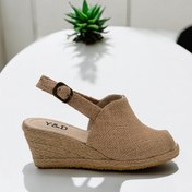 Resim Y&D Shoes Dolgu Topuk Burnu Açık Keten Sandalet Espardil 