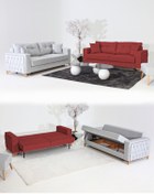 Resim Velura Home & Living Nola Koltuk Takımı 3+3 & Bazalı Yataklı Koltuk & Kanepe - Keten 