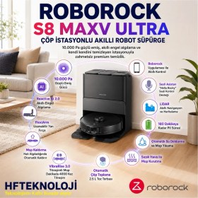 Resim Roborock Ultra Ekstra Kenar Temizleme Sistemi ile S8 Max V Çöp Istasyonlu Akıllı Robot Süpürge-Siyah 
