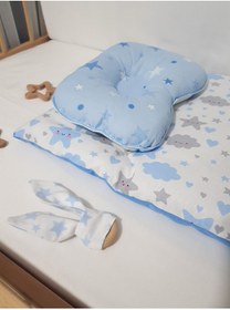 Resim bebek_iklimi Çift Taraflı Alt Açma Minderi Mavi ( BAŞ DÜZELTME YASTIĞI ve DİŞ KAŞIYICI AHŞAP HALKA HEDİYELİ ) 