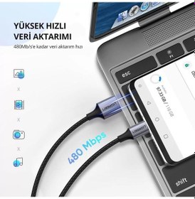 Resim Ugreen Örgülü USB Type-C Şarj ve Data Kablosu 1 M Siyah 