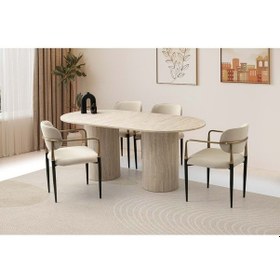 Resim Mobilgen Sadece Masa Sidon Traverten Ayak Pamukkale Masa Krem 